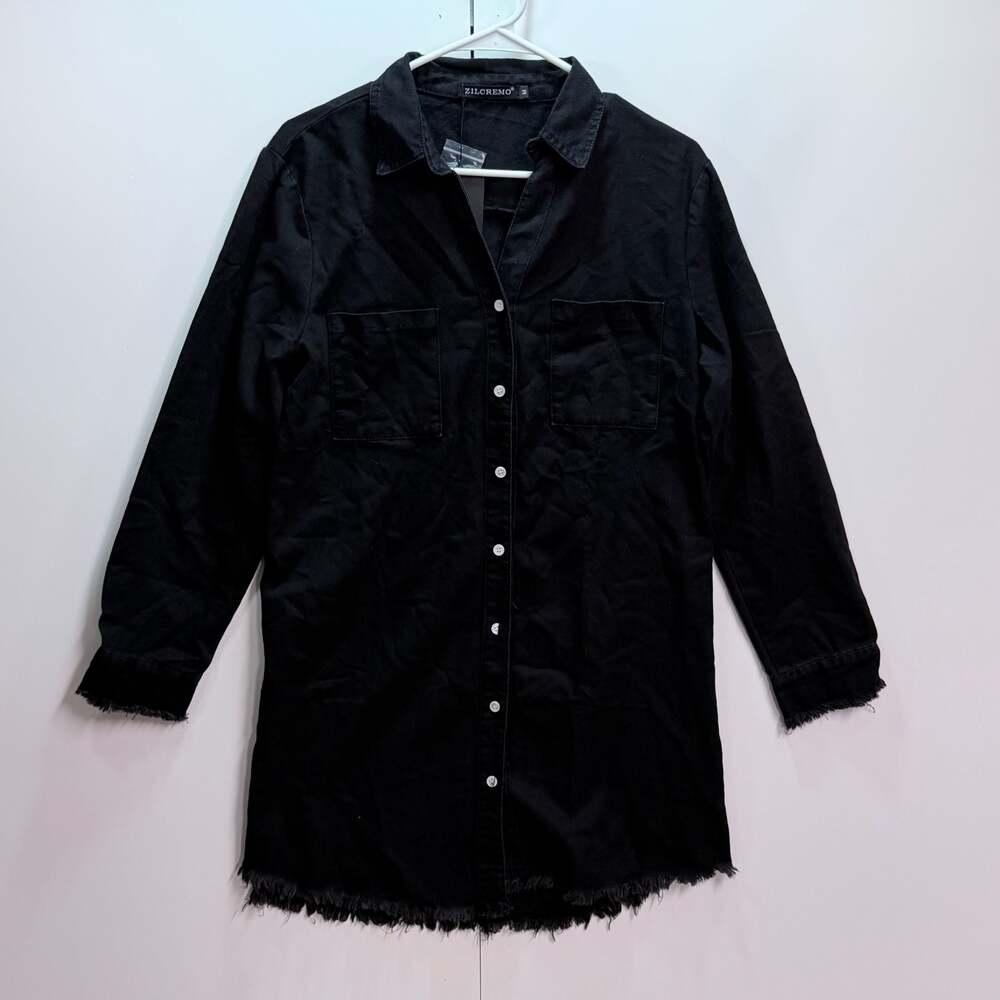Zilcremo Black Denim Button Down Shirt Dress Size Medium